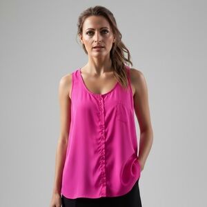 Fun & Flirt Hot Pink Fuchsia Sleeveless Button Front Casual Henley Blouse NWT L